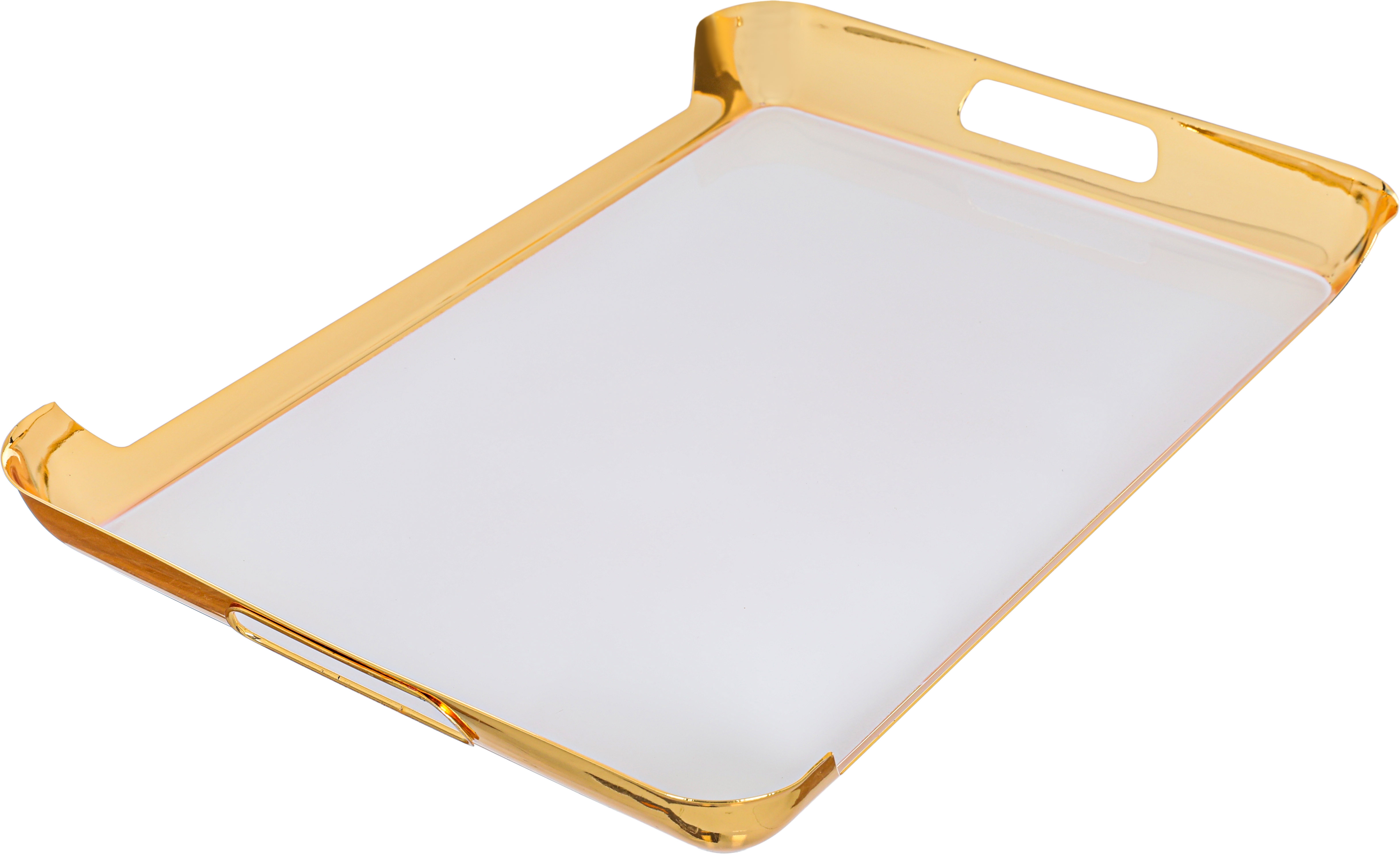 Al Saif Gallery steel tray set with gold edges, 3 pieces, rectangular - white product image 3