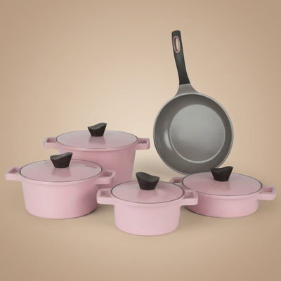 Tornado Granite Cookware Set, 9 Pieces, 20 / 24 / 24 / 28 / (28) cm, Korean - Pink product image 1