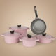 Tornado Granite Cookware Set, 9 Pieces, 20 / 24 / 24 / 28 / (28) cm, Korean - Pink product image 1