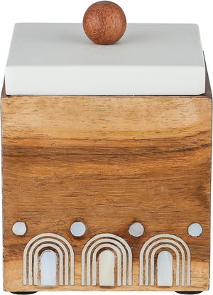 علبة تخزين خشب السيف غاليري، 10x10x10 سم، غطاء استيل، مربع - اوف وايت خشبي product image
