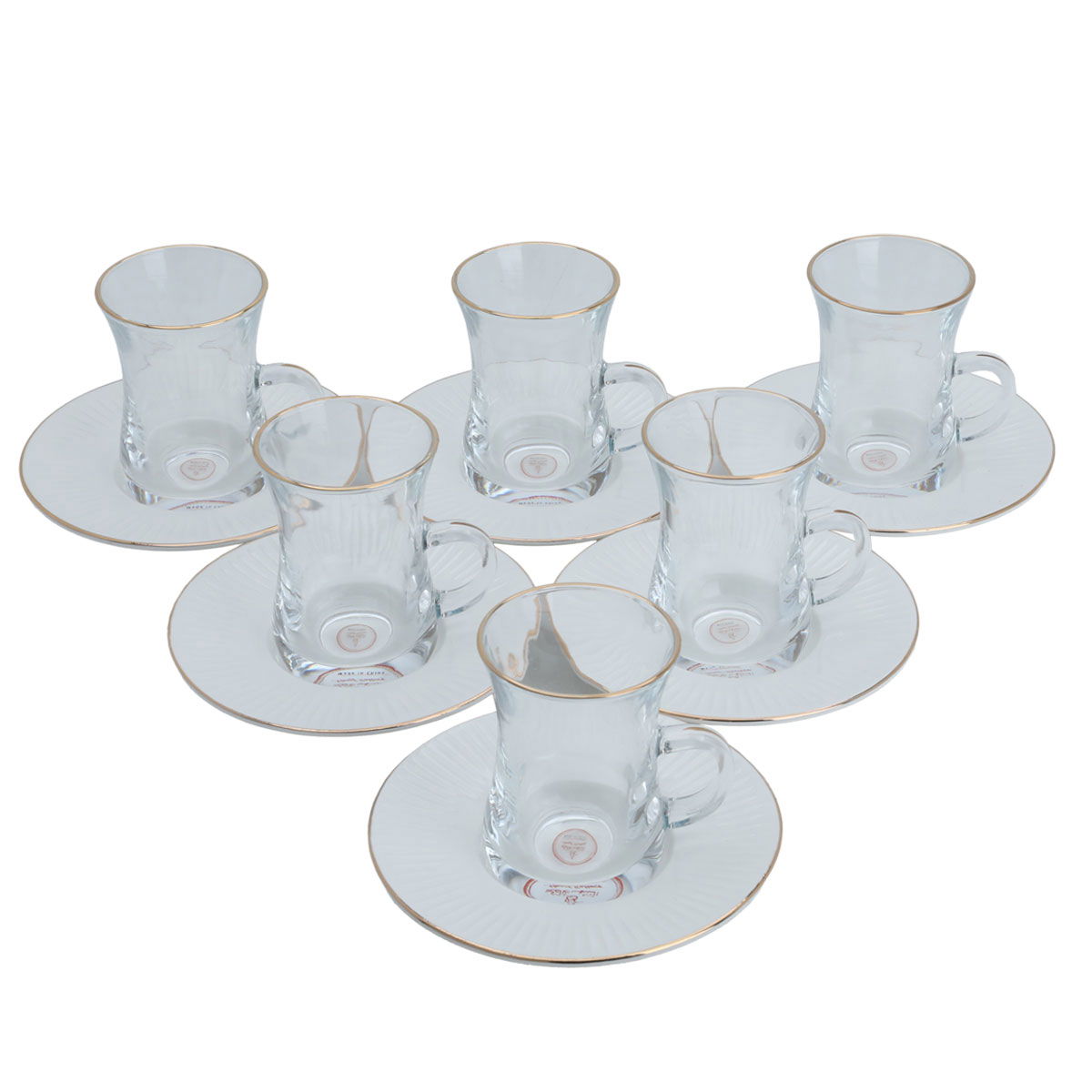 طقم بيالات شاي زجاج مع صحن بورسلان السيف غاليري، 12 قطعة، خط ذهبي - شفاف و أبيض product image 2
