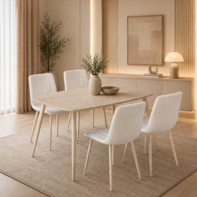 طاولة طعام خشب MDF مع 4 كراسي، 80×130×75 سم - بيج product image 1