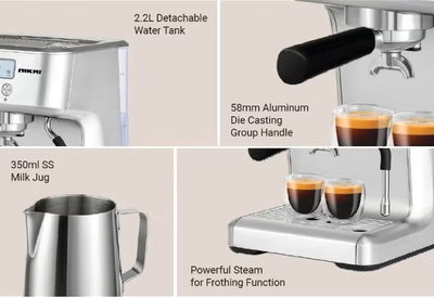 Nikai Espresso Coffee Machine, 1250-1450W, 2.2L, Water Tank, 20 Bar, Digital Control Panel, NCM5030S - Silver product image 3