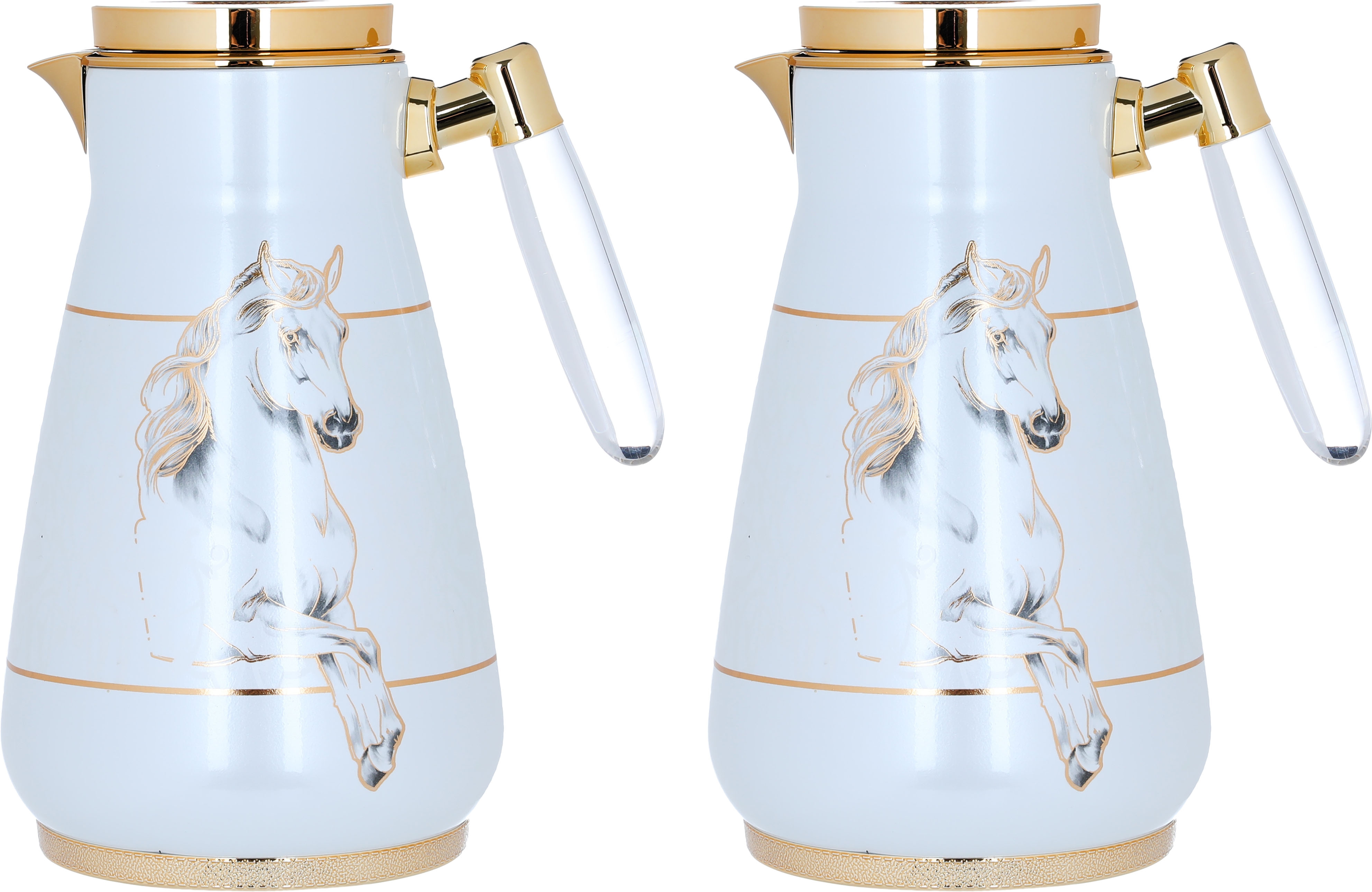 Al Saif Gallery Jiyad thermos set, two pieces, 1/0.75 liter, horse pattern, thermal glass inner case, steel outer shell - cream product image