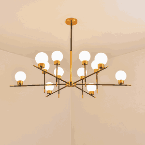Modern aluminum and glass chandelier, 12 bulbs, G9 bulb base, 120x100 cm - black and gold product image 2
