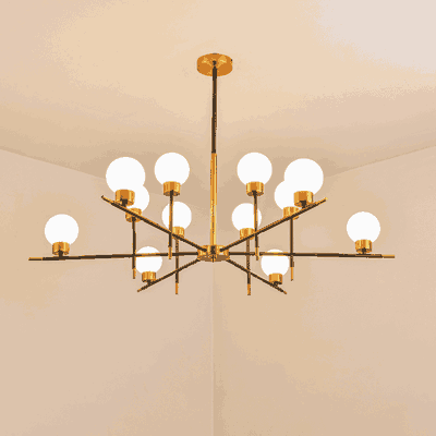 Modern aluminum and glass chandelier, 12 bulbs, G9 bulb base, 120x100 cm - black and gold product image 2