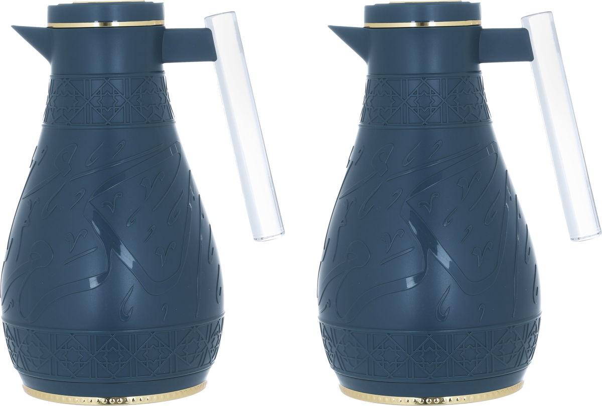Al Saif Gallery Karam thermos Set, 1 - 0.65 litres, Islamic engraving with acrylic handle, 2 pieces - Navy product image 1