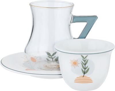 Al Saif Gallery Glass/Porcelain Tea and Coffee Serving Set, 18 Pieces - Clear White product image 1