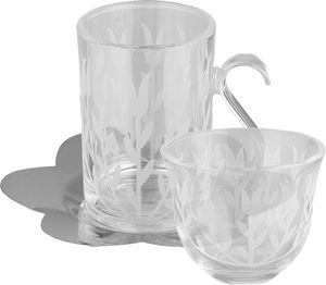 Al Saif Gallery Glass Coffee Cup And Tea Set, 18 Pieces, Stainless Steel Saucers, 12Cm - Clear Silver product image