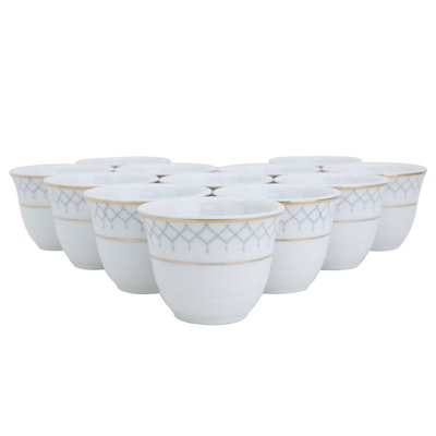 طقم فناجين قهوة عربي بورسلان السيف غاليري، 12 قطعة، نقش رمادي بخط ذهبي - أبيض product image 1