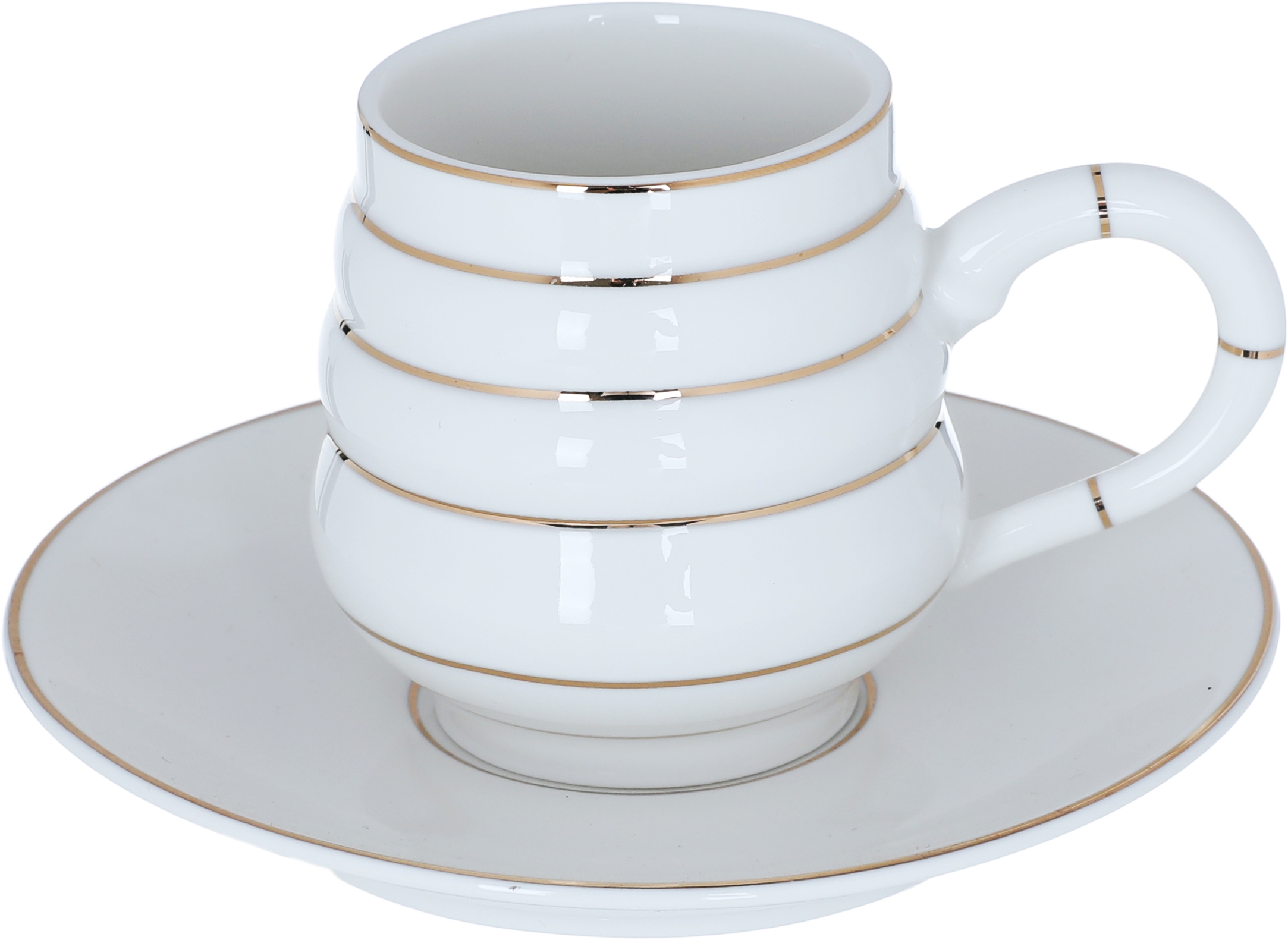 Al Saif Gallery porcelain coffee cup set, golden stripes, with saucers, 12 pieces - white product image 2