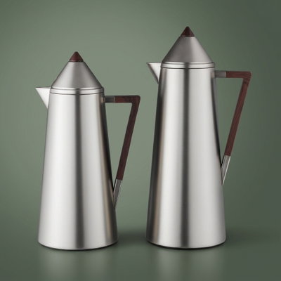 Al Saif Gallery Dana Thermos Set, 2 Pieces, 0.7/1 Liter, Glass Inner Material, Wooden Handle, Press Lid - Silver product image 1