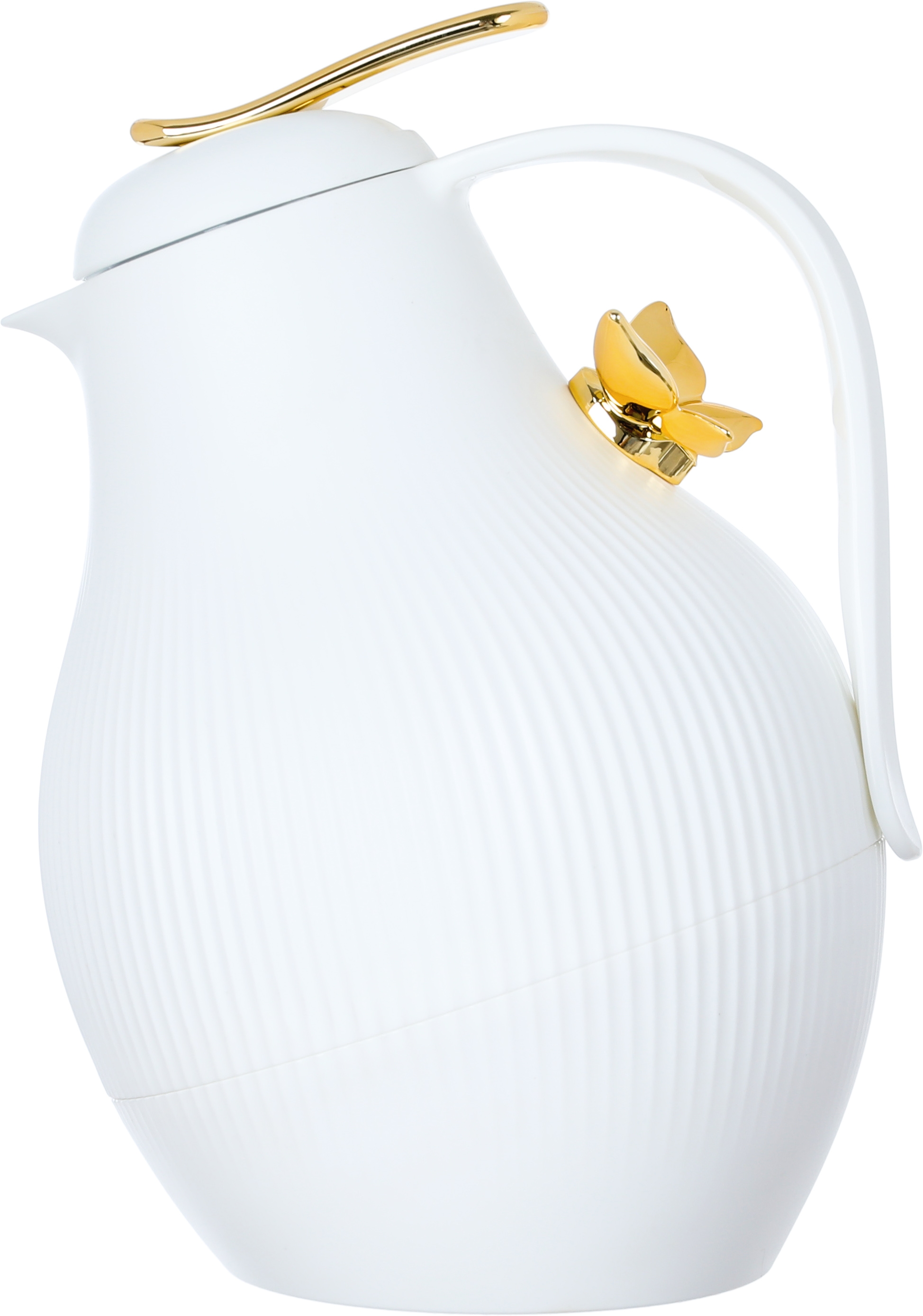 Dora Al Saif Gallery thermos, 1 liter, with golden butterfly, thermal glass inner shell, plastic outer shell - white product image 1