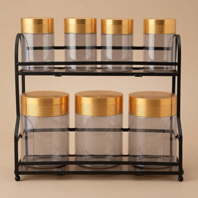 طقم علب زجاج السيف غاليري، 8 قطع، ستاند أسود - شفاف product image 1
