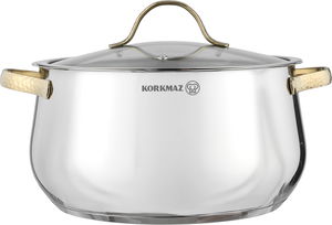 Korkmaz Samara Stainless Steel Cookware Set, 8 Pieces, Gold Handle - Silver Gold product image 2