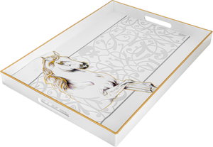 طوفرية مستطيلة بلاستيك السيف غاليري، 48x35x4 سم، نقش حصان ذهبي - كريمي product image 2
