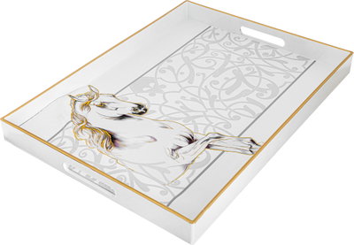 Al Saif Gallery plastic tofir, 48x35x4 cm, rectangle, golden horse pattern - cream product image 2