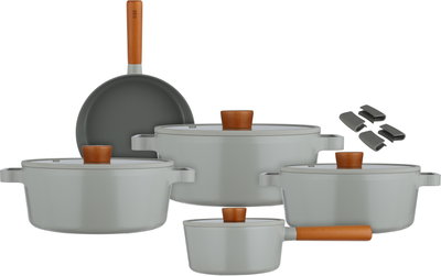 NEOFLAM Vika Stainless Steel Cookware Set, 9 Pieces, Glass Lid, Extra Handles - Wood Gray product image 2