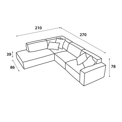 Modern L-shaped Swedish wood sofa, 270 x 210 cm, velvet fabric - beige product image 2
