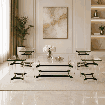 طقم طاولات زجاج و ستيل و اكرليك، 5 قطع - شفاف اسود product image 1
