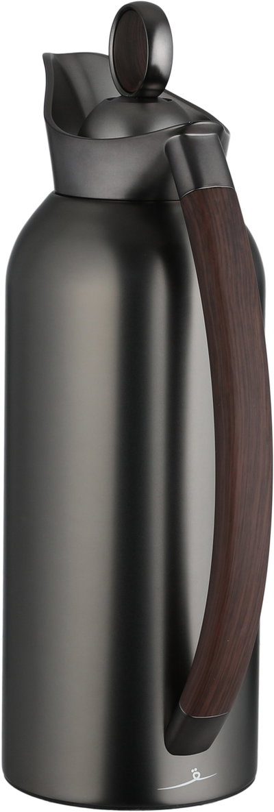 Al Saif Gallery 2-piece 1/2 liter thermos set, tempered glass inner container, wooden handle, pusher - black wood product image 4