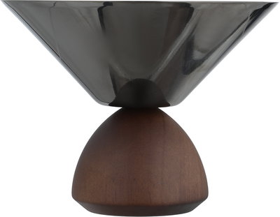 Stainless steel and wood serving stand, Al Saif Gallery, 16x16x12 cm - Glossy black brown product image 2