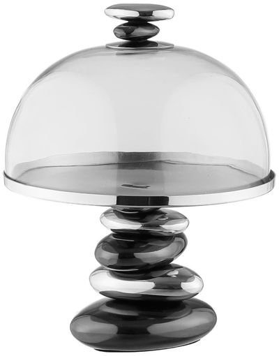 AlSaif Gallery Steel Cake Stand, 21 x 15 x 15 cm, Glass Cover - Black Silver product image 1