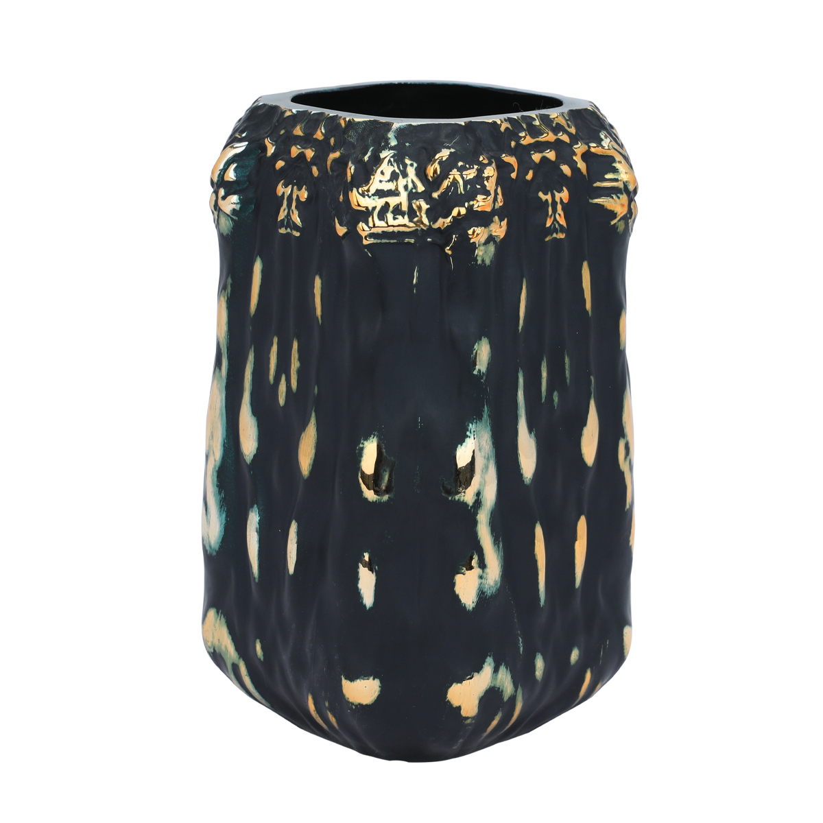 فازة زجاج رواد العائلة، 14 × 25 سم - أسود / ذهبي product image 1