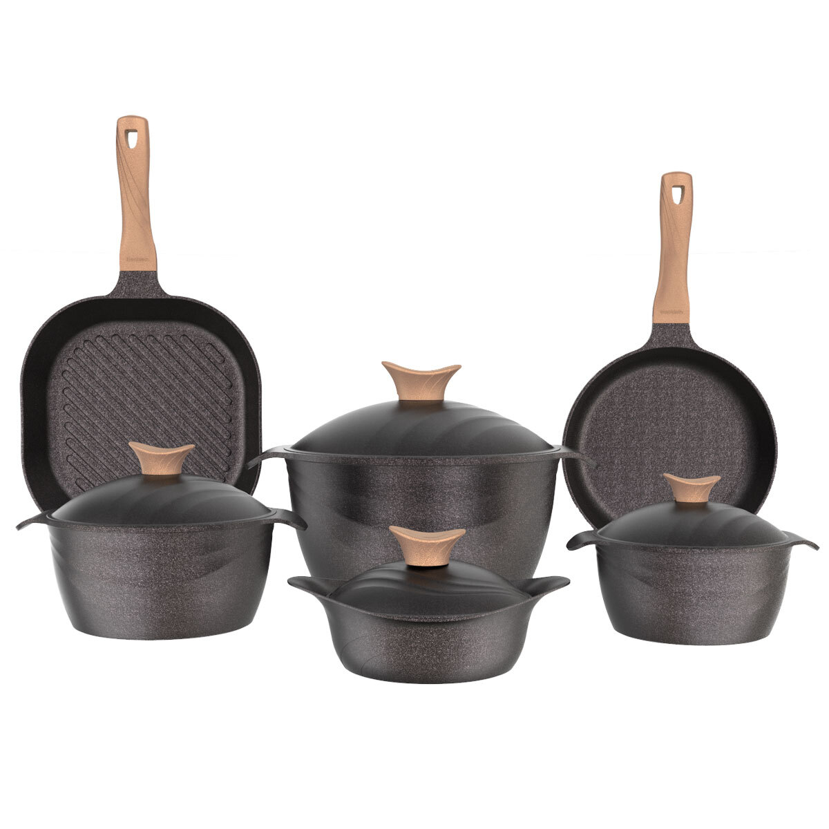 طقم قدور جرانيت تيتانيوم نيوكلاين، 16 قطعة، مقبض خشب - اسود product image