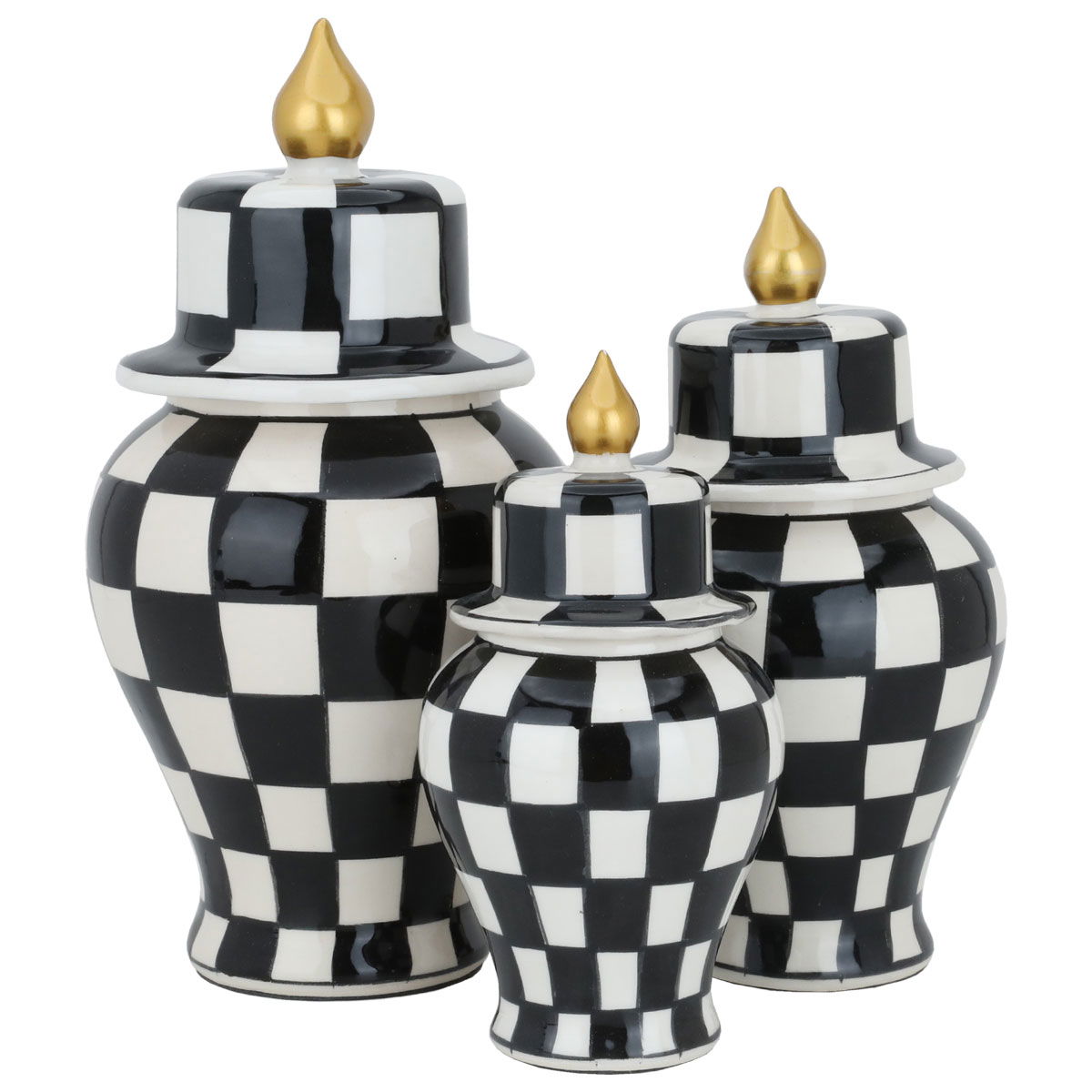 Al Saif Gallery porcelain vase set, square pattern, with lid, 3 pieces - white product image
