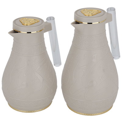 Al Saif Gallery Karam thermos set, 1/0.65 liter, Islamic pattern, thermal glass inner shell, plastic outer shell - light brown product image 2