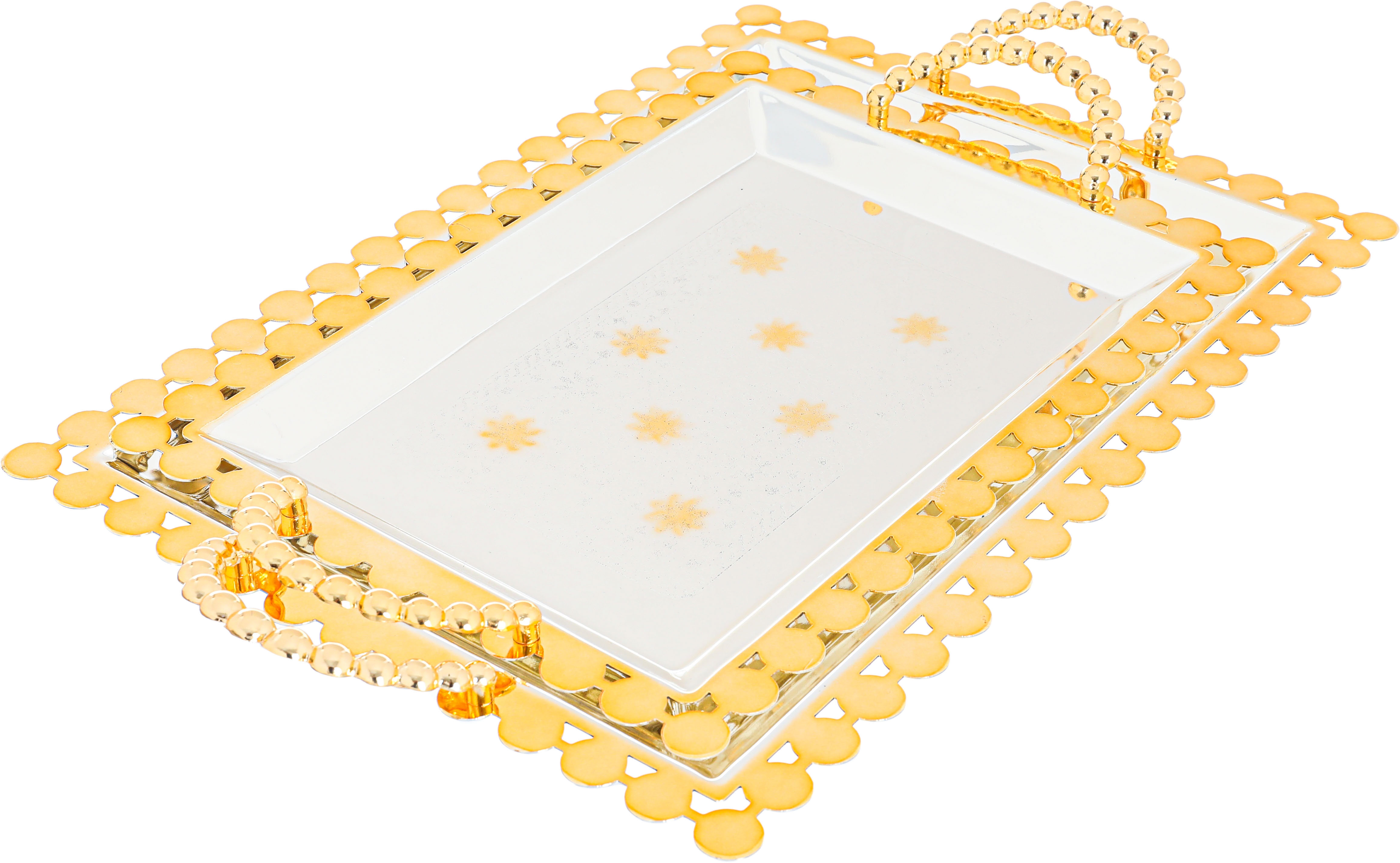 Al Saif Gallery steel topper set, 42x30x2 / 35x25x2 cm, two pieces, floral pattern - silver product image