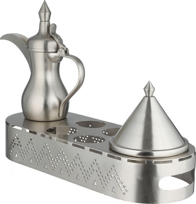 طقم ضيافة ستانلس ستيل السيف غاليري، تمرية، ستاند فناجين ودلة قهوة بقاعدة - فضي product image 3