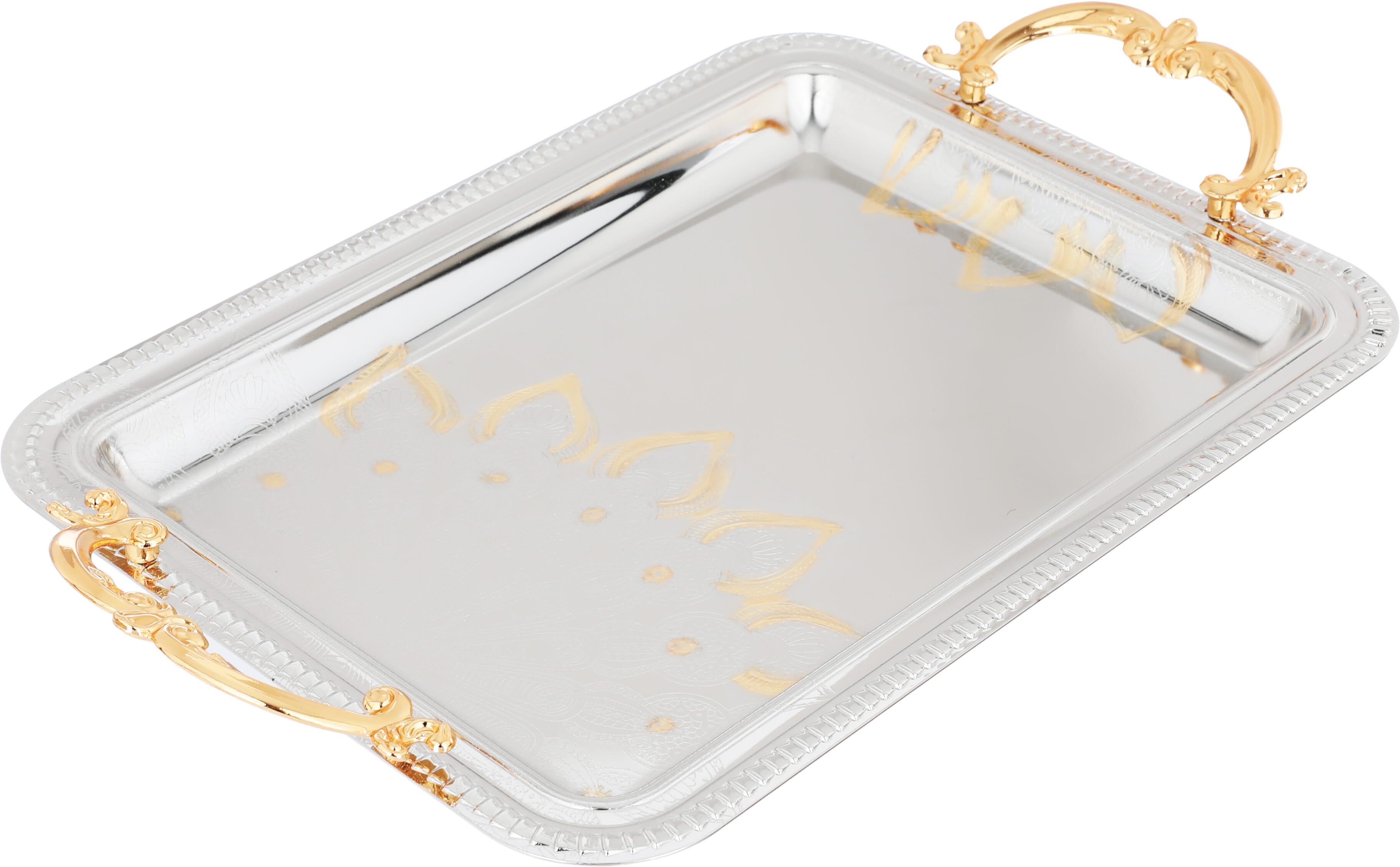 Al Saif Gallery steel topper set, 51x38x2.7 / 44x32x2.7 / 35x25x2.7 cm, gold handle, 3 pieces - silver product image 2