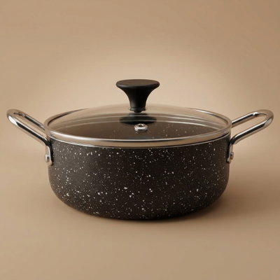 Al Saif Gallery Granite Pot with Lid, 14 cm - Black White product image 1