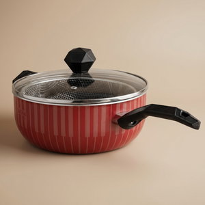 Alsaif Plus Teflon frying pan with strainer, glass lid with two handles, 26 cm - red product image