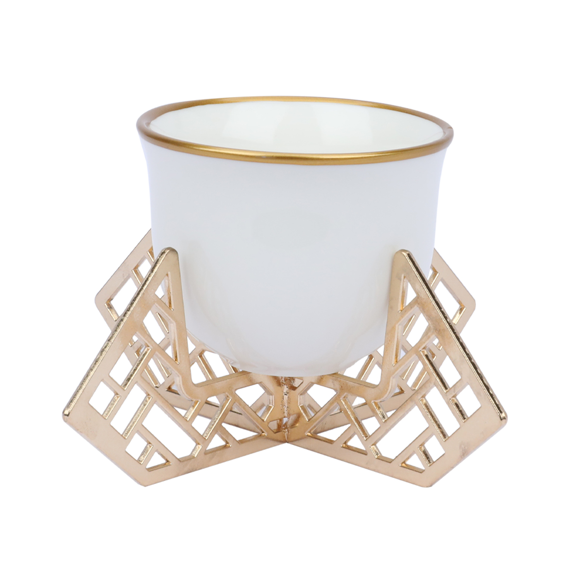 Al Saif Gallery Arabic coffee cups set with a glass base, 12 pieces - white golden product image 2