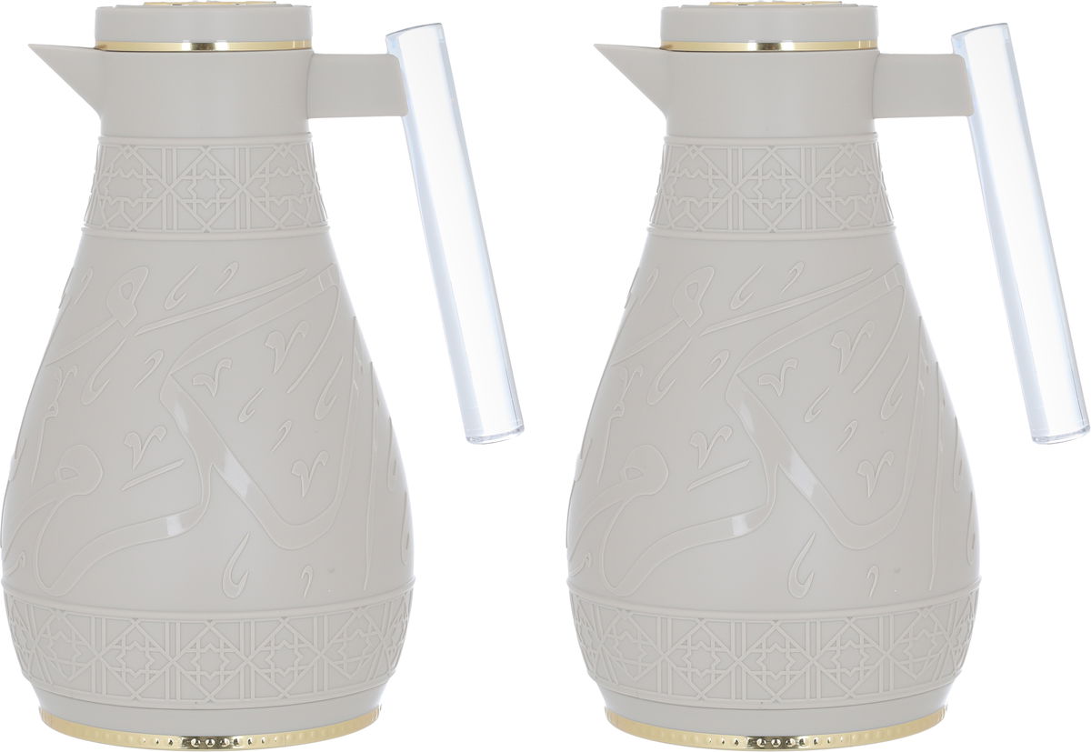 Al Saif Gallery Karam thermos set, 1/0.65 liter, Islamic pattern, thermal glass inner shell, plastic outer shell - light brown product image