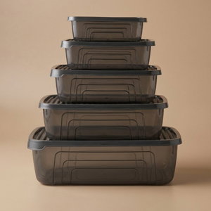 Herfin Plastic Food Storage Container Set, 5 Pieces, Rectangular - Dark Gray product image