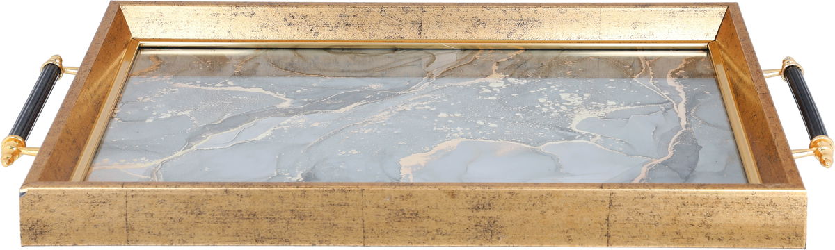 Tofaria Al Saif Gallery glass, 30 x 47 cm, rectangle, gray and gold marble pattern, handle - gold product image