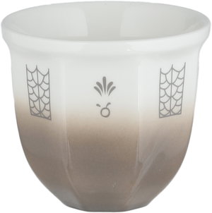 Saudi Arabian coffee cup, Al Saif Gallery porcelain, ribbed, artistic decorations - white beige product image