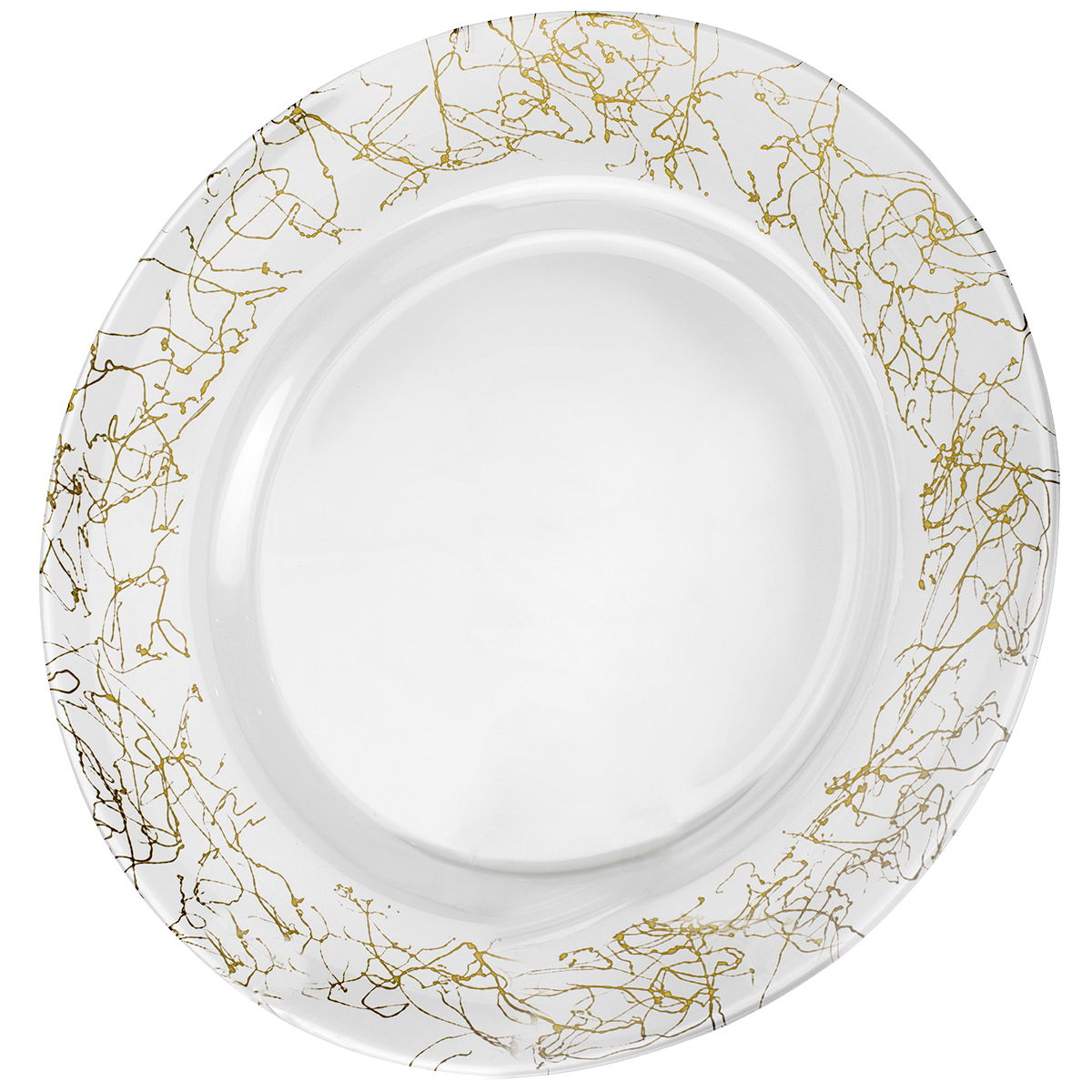 Al Saif Gallery glass dessert dish, 33x33x2 cm, circular, gilded engraving - white product image 1