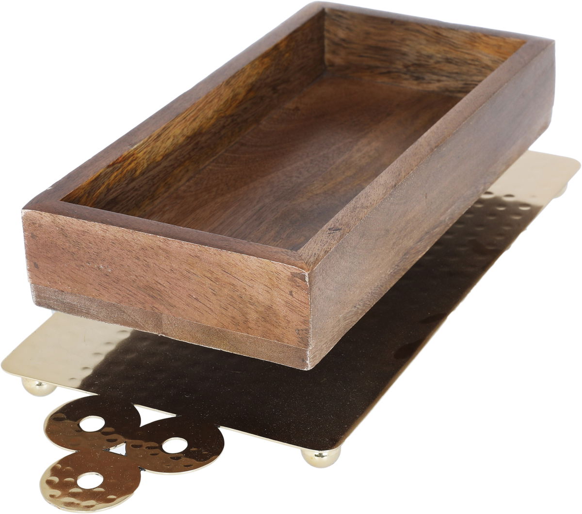 Saif Gallery wooden serving topper, 8 x 16 x 47 cm, deep rectangle, gold-brown base product image 2