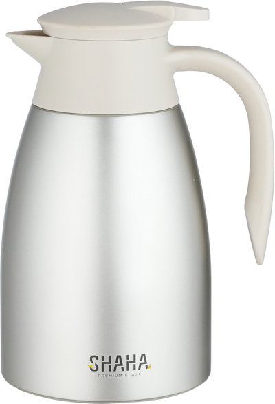 Shaha Thermos, Stainless Steel Inner Container, 1.5 Liter, Push-Button - Matte Silver Cream product image 2