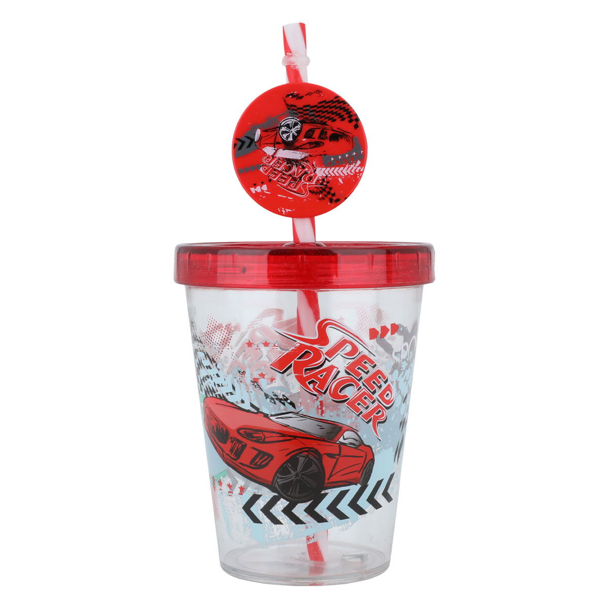 Al Saif Gallery plastic cup with straw, 450 ml - white and red product image