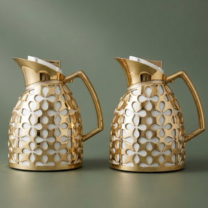 Al Saif Gallery Andalusia thermos set, 0.75/1 liter, glass inner container, plastic outer shell - white and gold product image