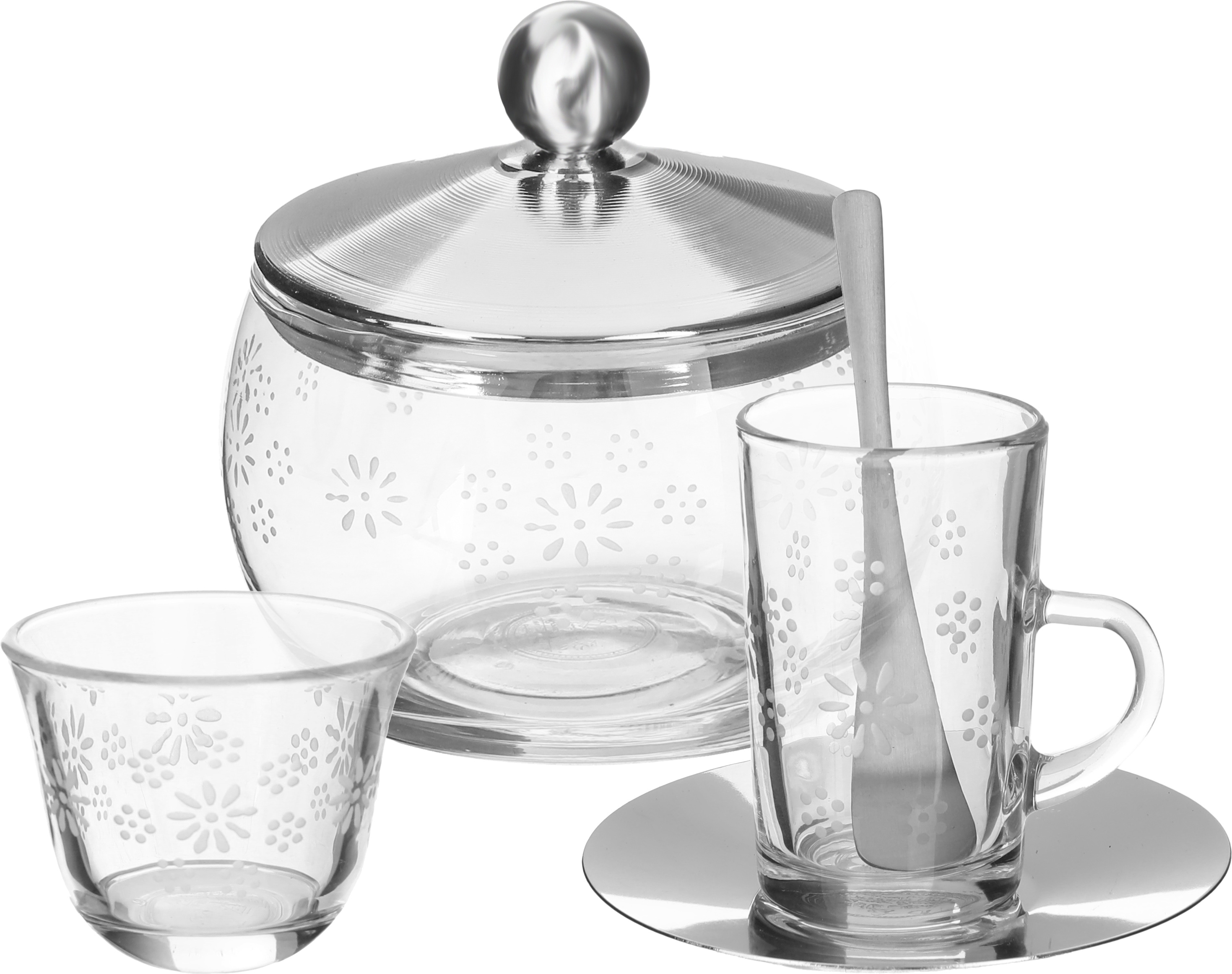 طقم تقديم بيالات و فناجين زجاج السيف غاليري، 25 قطعة مع سكرية - شفاف product image