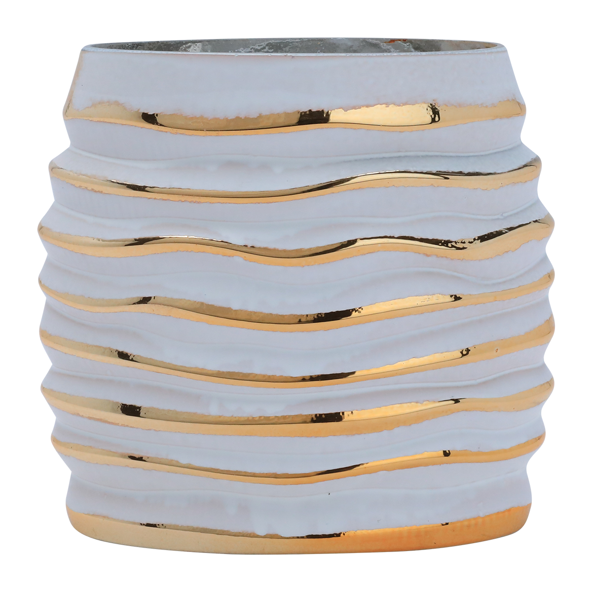 فازة ديكور بورسلان رواد العائلة، 14×7.5×15 سم، دائري - أبيض ذهبي product image 2