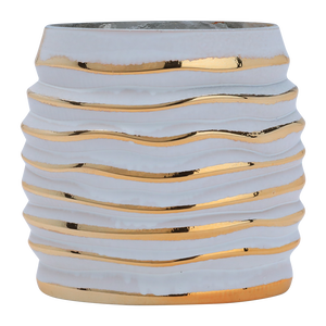 Rwad Alailah Porcelain Decorative Vase, 14 x 7.5 x 15 cm, Round - White Golden product image 2