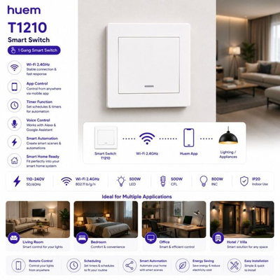 Norco Plus Smart Single Switch, 500W, Wi-Fi enabled, IP20 protection rating - White product image 2